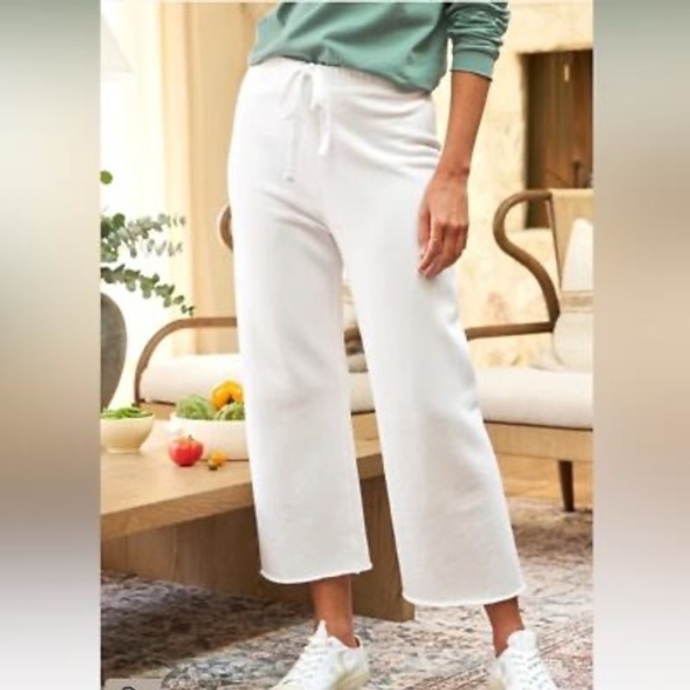 NEW Frank & Eileen Catherine Wide Leg Women L White Classic Triple Fleece Jogger